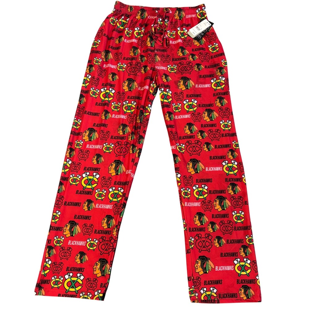 Sideline Apparel Pajama Pants Mens Medium Red Blackhawks AOP Pant NEW *FLAW*